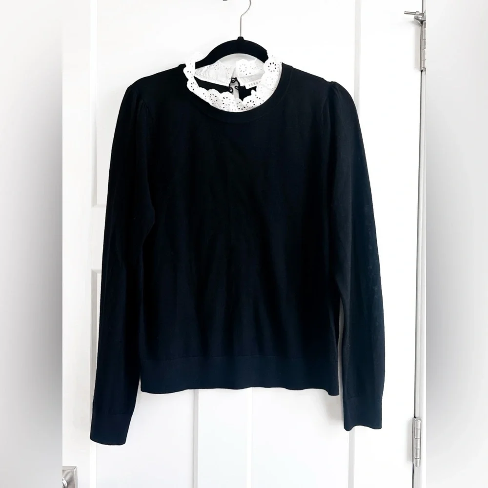 Veronica Beard Levina Sweater Black Women Ruffle Collar Pullover Top Size L - Picture 5 of 11
